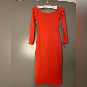 Off the shoulder red sexy fitted dress. Size small. calf length.